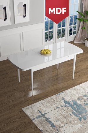 Han Serisi, 70x114 Açılabilir Mdf Yemek Masası, Beyaz Masa
