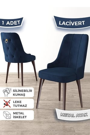 Newa Serisi, 1.sınıf Babyface Kumaş Kahve Metal Ayaklı Gold Halkalı, 4 Adet Lacivert Sandalye