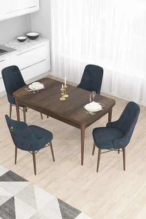 Taç Serisi Açılabilir Mutfak Masası Takımı 80x132 Barok Desen Masa 4 Antrasit Sandalye