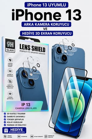 İPhone 13 Uyumlu Arka Kamera Koruyucu+ Full Ekran Koruyucu Seti̇