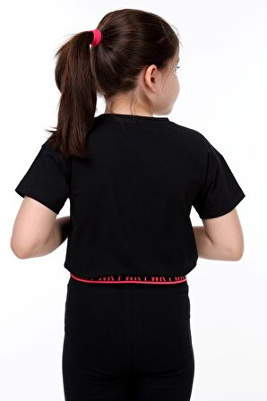 neslice Kız Çocuk Kelebek Baskılı T-Shirt SİYAH-3-4 Yaş