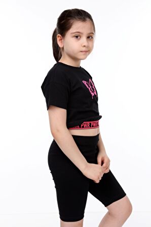 neslice Kız Çocuk Kelebek Baskılı T-Shirt SİYAH-7-8 Yaş