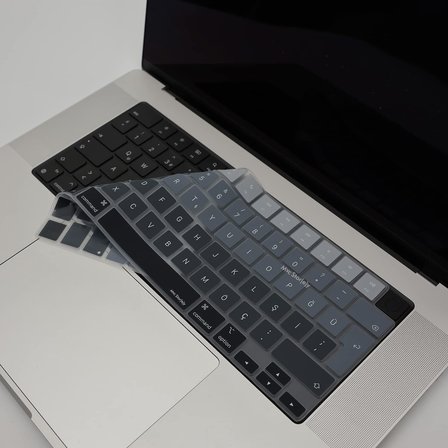 MacBook Klavye Koruyucu Silikon Kılıf Türkçe Q Baskılı UK-Ters L-Enter Tipi Air 13,6-15,3 inç Pro 14,2-16,2 inç M1-M2-M3-M4 Pro Max Uyumlu Yıkanabilir Siyah Gri