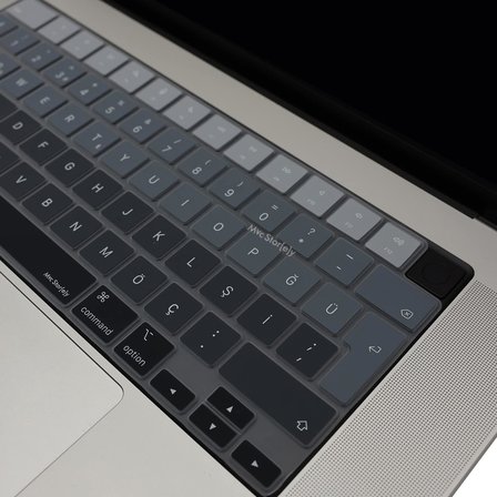 MacBook Klavye Koruyucu Silikon Kılıf Türkçe Q Baskılı UK-Ters L-Enter Tipi Air 13,6-15,3 inç Pro 14,2-16,2 inç M1-M2-M3-M4 Pro Max Uyumlu Yıkanabilir Siyah Gri