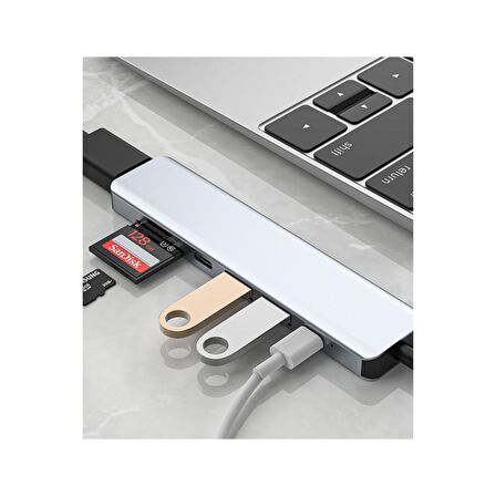 Daytona CF08 Macbook Uyumlu Type-C To 4K 1080P Ultra Hd HDMI Type-C Pd Şarj 2* USB 3.0 Sd Tf Kart Okuyucu Kablolu 7ın1 Çevirici Hub Adaptör