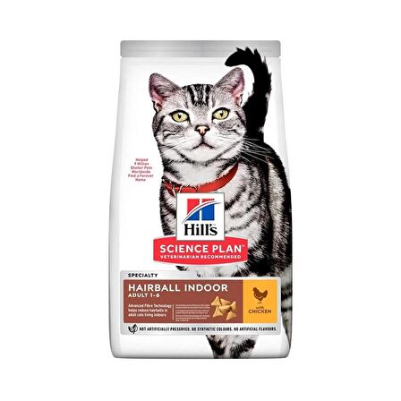 Hills hairball indoor cat 1,5kg tavuklu yetişkin kedi maması kapalı alanda yaşayan kedi için