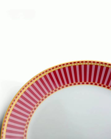 Porcelland | Lune 21 cm Tatlı Tabağı Kırmızı, Pembe ve Gold Desenli Porselen