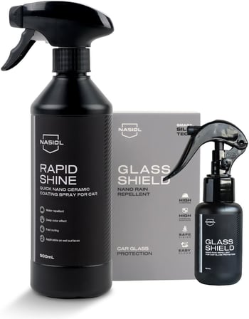Rapidshine + Glasshield Sprey-Avantajlı Set-Araç Bakım Seti-Hızlı Nano Seramik Kaplama ve Araç Camları için Nano Yağmur Kaydırıcı 2li Set, Derin Parlaklık, Su ve Leke İtici