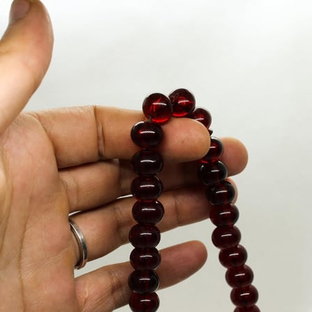 Toz Kehribar Tesbih –Oval Kesim, El Yapımı, Midyat Gümüş Püsküllü, Erkek Aksesuar, Hediyelik Tesbih