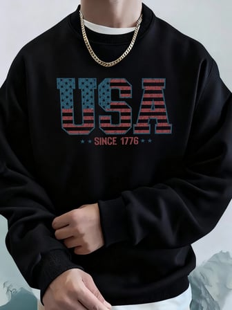 Yaratıcı ABD 1776'dan Beri Mektup Desenli Erkek Hoody Cepli Rahat Kapüşonlu Üstler Sokak Stil