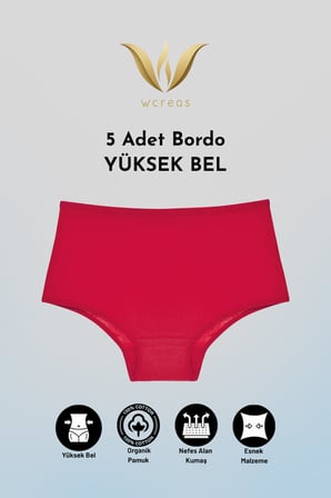 YÜKSEK BEL PAMUKLU KADIN KÜLOT, 5'Lİ PAKET PAMUKLU YUMUŞAK KUMAŞ KADIN KÜLOT