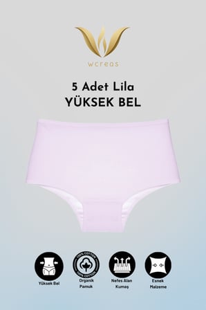 YÜKSEK BEL PAMUKLU KADIN KÜLOT, 5'Lİ PAKET PAMUKLU YUMUŞAK KUMAŞ KADIN KÜLOT