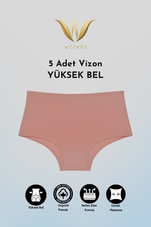 YÜKSEK BEL PAMUKLU KADIN KÜLOT, 5'Lİ PAKET PAMUKLU YUMUŞAK KUMAŞ KADIN KÜLOT