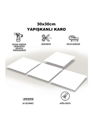 30x30 Cm 1 Adet Kendinden Yapışkanlı Shiny Düz Beyaz Parlak Duvar Ofis Mutfak Karosu Paneli