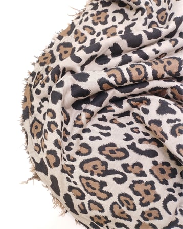 Bej Siyah Kahve Leopar Desenli Dolgun Esnek Jakarlı Örme Kumaş Hırkalık & Kazaklık 160x220cm