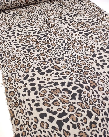 Bej Siyah Kahve Leopar Desenli Dolgun Esnek Jakarlı Örme Kumaş Hırkalık & Kazaklık 160x220cm