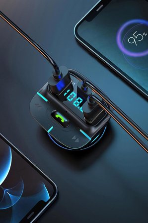 PDAteknoloj F9 Araç Fm Transmitter 5.3 Bluetooth Araç Kiti Usb Type-C Hızlı Şarj Çıkışlı Çakmaklık Girişli (F9)