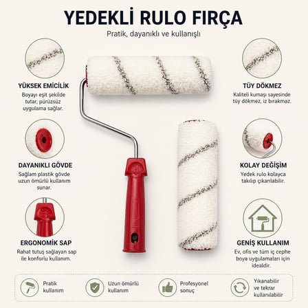 20 cm Boya Rulosu ve Yedek Rulo Seti Profesyonel Boya Badana Rulosu Duvar Boyama Rulosu Tüy Bırakmaz Rulo Fırça Seti (ASORTİ RENK)