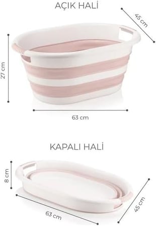 38 Litre Katlanabilir Silikon Çamaşır Sepeti Akordiyon Katlanır Sele Yer Kaplamayan Taşınabilir Ergonomik Kulplu Dayanıklı ve Hafif Depolama Sepeti Banyo ve Ev Kullanımı Kirli Sepeti (PEMBE, 38 LİTRE)