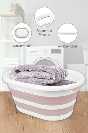 38 Litre Katlanabilir Silikon Çamaşır Sepeti Akordiyon Katlanır Sele Yer Kaplamayan Taşınabilir Ergonomik Kulplu Dayanıklı ve Hafif Depolama Sepeti Banyo ve Ev Kullanımı Kirli Sepeti (PEMBE, 38 LİTRE)