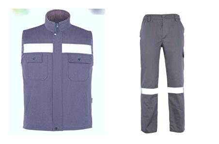 İş Takımı 7/7 Gabardin Gri %100 Pamuk Kapitoneli Reflektörlü