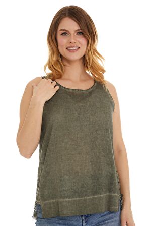 Haki Kolsuz Poplin Bluz 