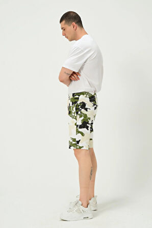 Erkek Regular Fit Kamuflaj Desenli 3 İplik Şort Yeşil