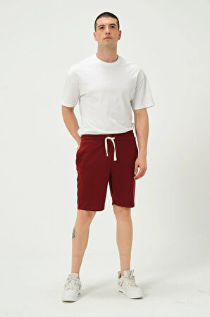 Erkek Regular Fit 3 İplik Kumaş Şort Bordo
