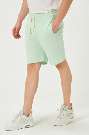 Erkek Regular Fit 3 İplik Kumaş Şort Su Yeşili