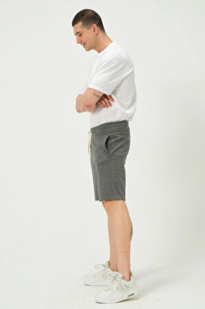 Erkek Regular Fit 3 İplik Kumaş Şort Antrasit Melanj