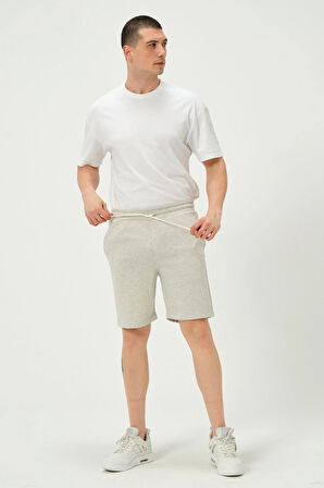 Erkek Regular Fit 3 İplik Kumaş Şort Gri Melanj