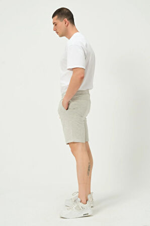 Erkek Regular Fit 3 İplik Kumaş Şort Gri Melanj