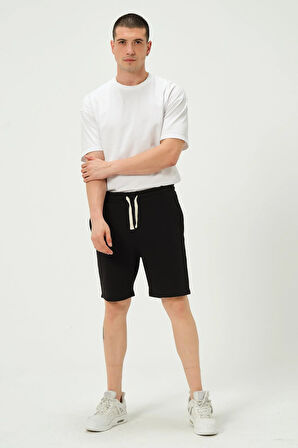 Erkek Regular Fit 3 İplik Kumaş Şort Siyah