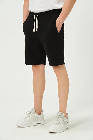 Erkek Regular Fit 3 İplik Kumaş Şort Siyah