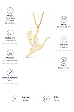 Turna Kuşu 925 Ayar Gümüş Kolye – Altın Renk