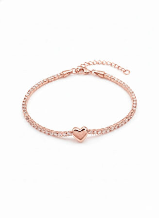 Kalp Suyolu Taşlı Gümüş Bileklik - Rose