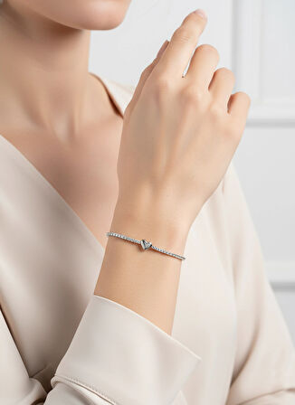 Kalp Suyolu Taşlı Gümüş Bileklik - Rose