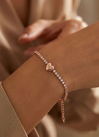 Kalp Suyolu Taşlı Gümüş Bileklik - Rose