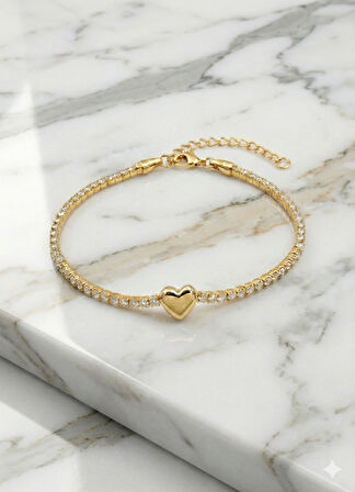 Kalp Suyolu Taşlı Gümüş Bileklik - Rose