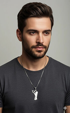 Kuaför Tarak Makas Gümüş Kolye