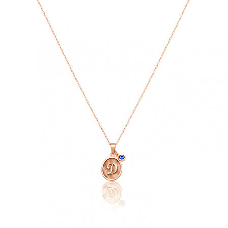 Desenli Oval Gümüş Harf Kolye - Rose