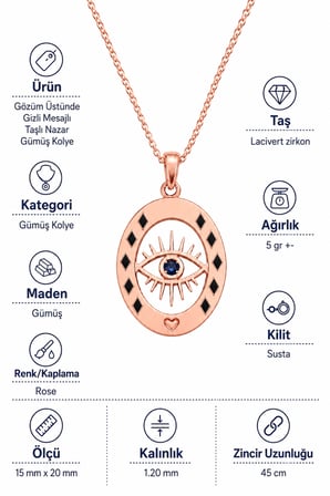 Gözüm Üstünde Gizli Mesajlı Taşlı Nazar Gümüş Kolye - Rose