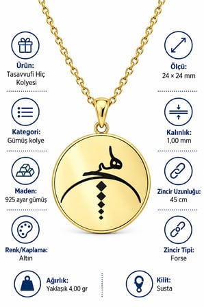 Tasavvufi Hiç Kolyesi 925 Ayar Gümüş -Altın