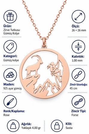 Zirve Tutkusu Gümüş Kolye - Rose
