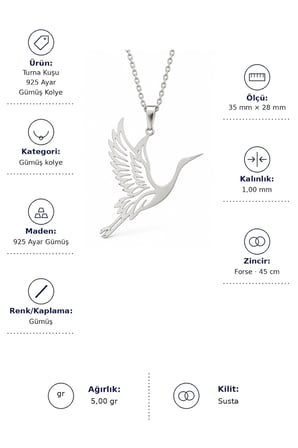 Turna Kuşu 925 Ayar Gümüş Kolye – Gümüş Renk
