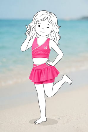 Kız Çocuk Sportif Fuşya Renk Crop - Şort Etek Alt Üst - Takım