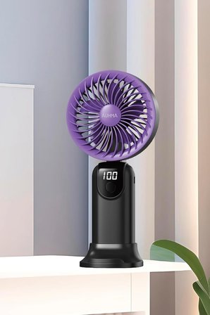 Auhma AUFN19 5 Kademeli Güçlü El Fanı Mini Fan – Şarjlı Taşınabilir Mini Vantilatör, Dijital Ekranlı, Sessiz Çalışma, Uzun Pil Ömrü, Masaüstü &amp; El Tipi Kullanım (Beyaz)