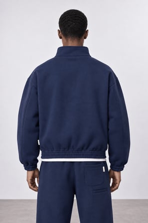 Erkek Crop Fit Panda Oversize Zip Lacivert