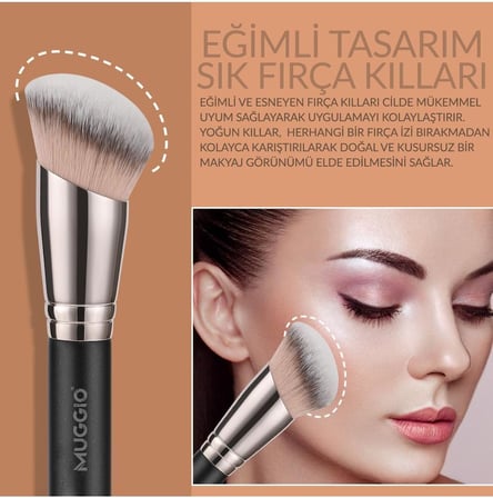 Muggio Açılı Sentetik Tüylü Makyaj Fırçası, Fondöten, Allık, Kontur ve Sabitleme için