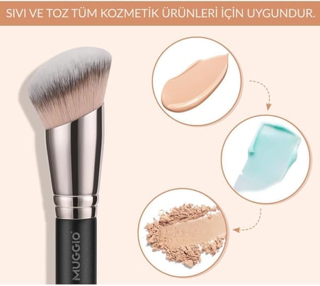 Muggio Açılı Sentetik Tüylü Makyaj Fırçası, Fondöten, Allık, Kontur ve Sabitleme için
